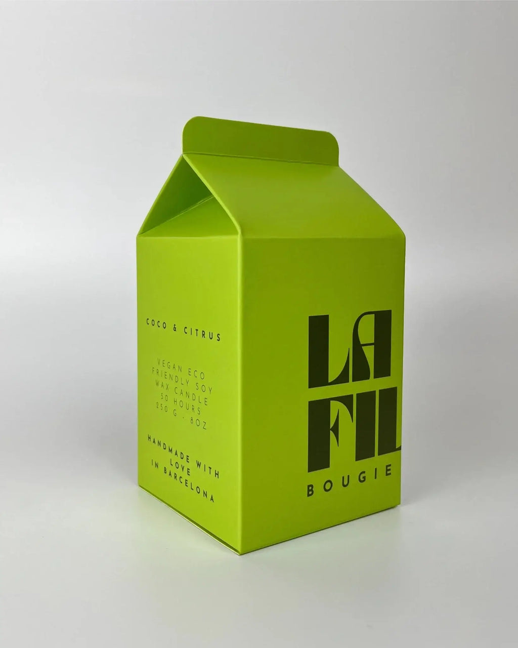 La Fille Bougie & Music scented candle Coco and Agrumes with a secret playlist, made in Barcelona