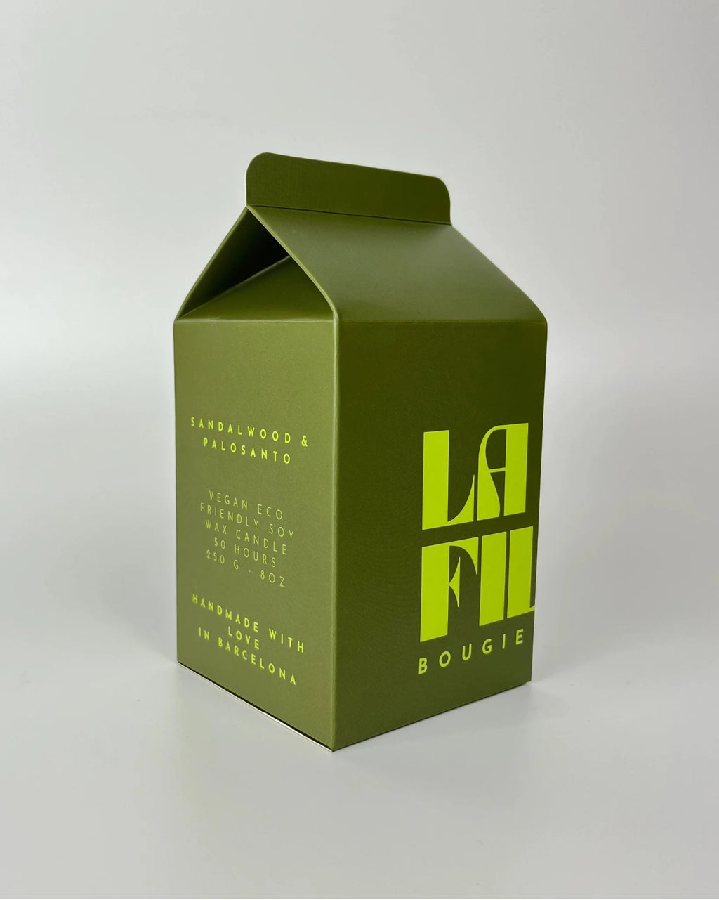 La Fille Bougie & Music scented candle palo santo and sandal with a secret playlist, made in Barcelona